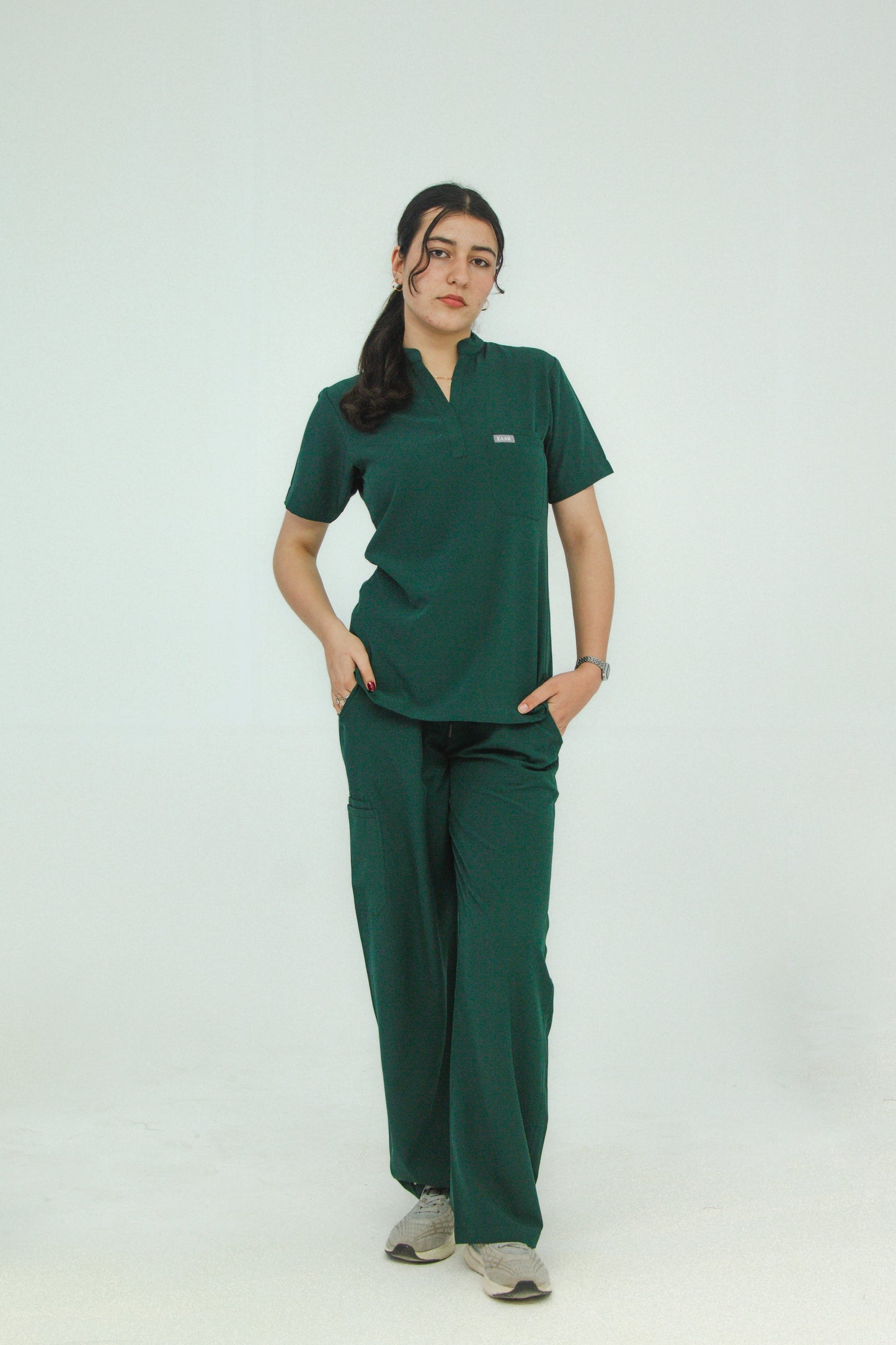 Women’s Mandarin Collar Scrub Set — Straight Pants