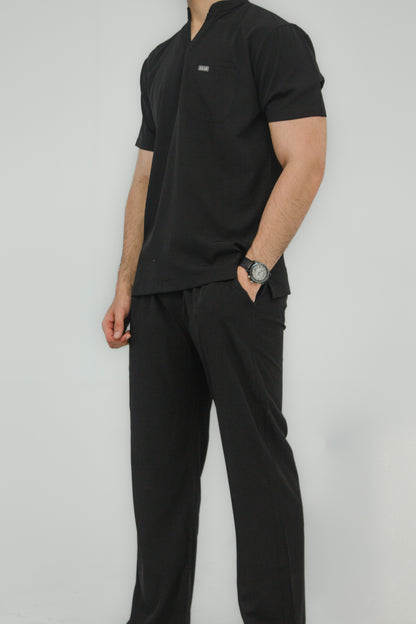 Men’s Mandarin Collar Scrub Set — Straight Pants