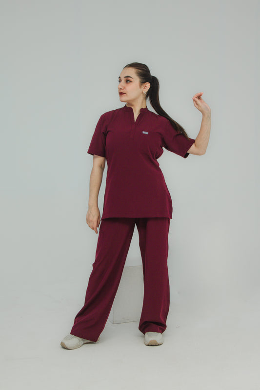 Women’s Mandarin Collar Scrub Set — Straight Pants