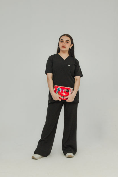 Women’s V-Neck Scrub Set — Flared Pants