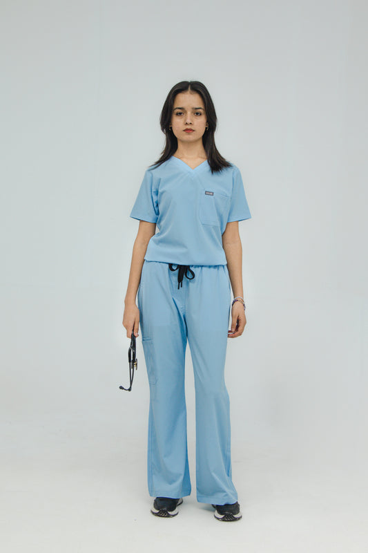 Women’s V-Neck Scrub Set — Flared Pants