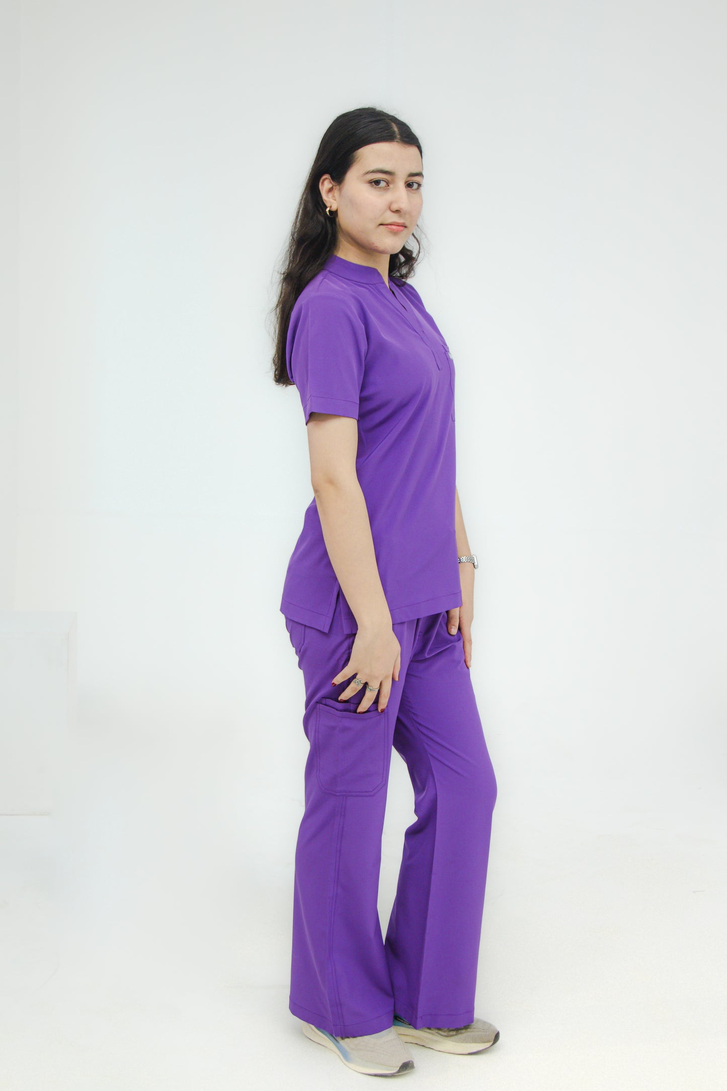 Women’s Mandarin Collar Scrub Set — Flared Pants
