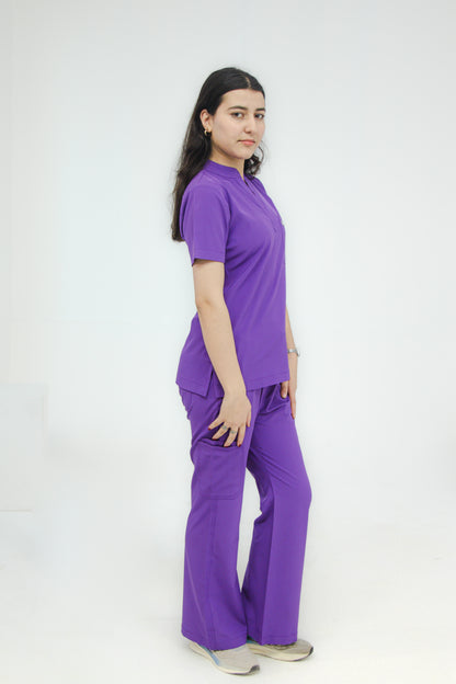 Women’s Mandarin Collar Scrub Set — Flared Pants